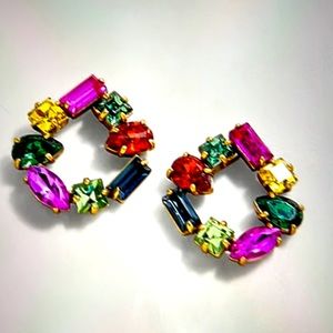 J. Crew Crystal open circle earrings. Multi-color.